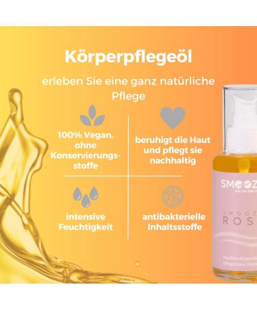 Smoozo Vegan Body Care Oil 100ml - Natural Massage & Skin Tightening Oil for Dry Skin - Perfect After Shaving (Rose) - Buy Online on SooperMarket.com