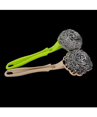 UTENEW Stainless Steel Wool Scourer Sponges Scrubbers Scouring Pads with Handle 2 Pack for Kitchen Bathroom