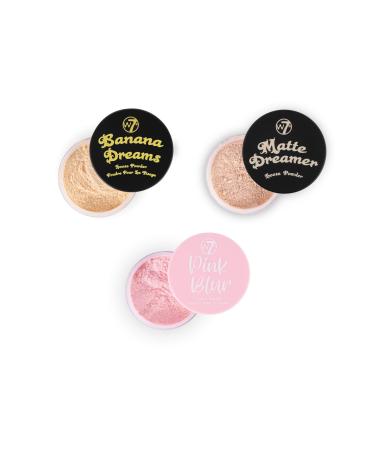 W7 Loose Face Powder Trio - 3 Piece Set - Banana Nude & Pink Toned Powders - Ultra-Fine Setting Powder for Flawless Makeup