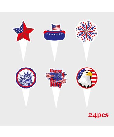 48pcs 4th Of July Cupcake Toppers Wrappers Independence Day Cupcake Toppers Firework Star USA Patriotic Cupcake Picks Patriotic Party Supplies Cake Decorations - Buy Online on SooperMarket.com