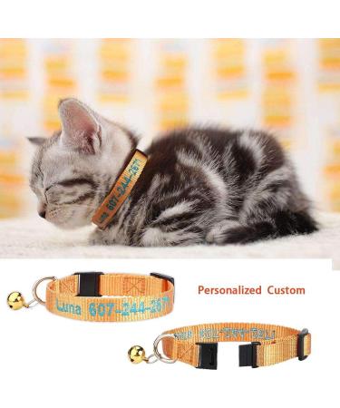 Personalized Embroidered Cat Collar with Bell - Custom Name & Phone Number - Adjustable Nylon - Breakaway Safety Buckle - Buy Online on SooperMarket.com