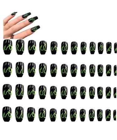 2set Detachable Long Coffin False Nails with Designs Press on Nails Wearable Fake Nail Decor Full Cover Art Tips
