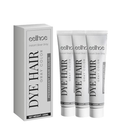Silver Gray Natural Hair Dye Cream Unisex Silver Hair Dye Fashion Silver Gray Hair Dye Permanent Fashion Dye Light Gray Silver Color Cream Silver Gray Hair Dye Cream for All Hair Types (3 Pack)