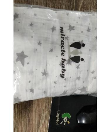 Miracle Baby Muslin Swaddle Blanket 115x150cm - Grey Stars - Cotton Summer Layer - For Boys and Girls - Buy Online on SooperMarket.com
