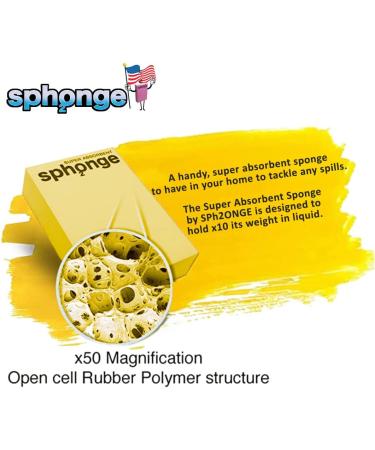 Super Absorbent Sponge By SPh2ONGE (Yellow) | Multi-Purpose | Designed to Hold 10x its Weight in Liquid | Re-usable | Perfect All Around Your Home | Effective on Every Surface | Drip-Free and Durable Yellow Block Sponge - Buy Online on SooperMarket.com