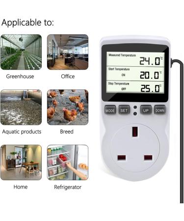 Gobesty Digital Temperature Controller Thermostat Outlet Socket 230 V Digital Thermostat Outlet Plug with Temp Sensor Temperature Switch Heating Cooling Timer for Greenhouse Farm Aquarium Reptile - Buy Online on SooperMarket.com