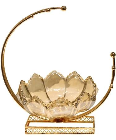 Kitchen Countertop Fruit Rack Fruit Basket Crystal Glass Elegant Fruit Basket with Alloy Holder Fruit Dessert Snacks Bowl Serving Bowl for Counter Fruit Trays for Party Onecolor