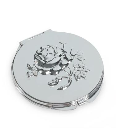 Goshentech Retro Metal Travel Portable Mirror Compact Mirror Make up Mirror 1x/2x Magnification Compact &Portable Foldable (Silver)
