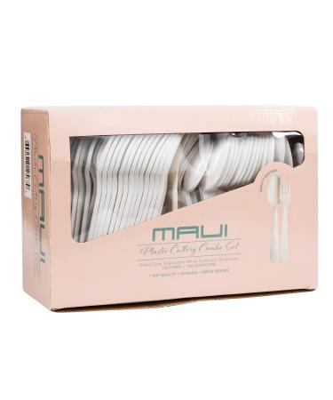 MAUI Plastic Cutlery Combo Set - 100 Forks -100 Spoons - Heavy Duty Disposable Forks and Spoons. Spoon good for soup & dinning , super heavyweight. Good For Gathering & Parties Hard To Break easy open
