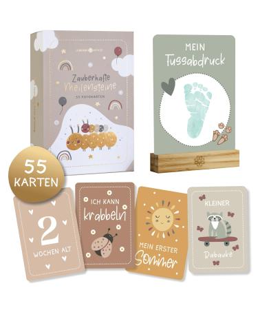 Life compass milestone cards baby - 55 magical monthly maps as a gift for the baby shower with beautiful gift packaging - including card stand made of wood