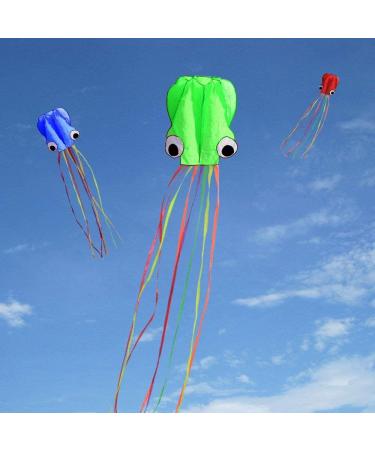 Hengda Kite Pack: 3 Colors Easy Flyer Octopus Kite for Kids - Large 31 Wide with Long Tail - Beach or Park Fun - Red, Green, Blue - Buy Online on SooperMarket.com