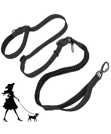 YankMooM 6-in-1 Hands Free Dog Leash with Reflective Reflective line for Running Hiking Walking Training Driving Adjustable Dog Lead Suitable for Large Dogs (5-8 ft) Black