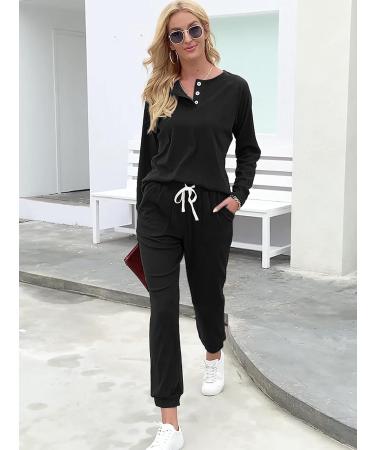 WIHOLL Women's Black Button Down Lounge Set with Sweatshirt and Sweatpants - Medium - Buy Online on SooperMarket.com