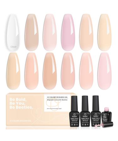 Beetles Gel Nail Polish Transparent Builder Nail Gel 5 in 1 Builder Strengthener Gel Jelly Gel Builder Nail Gel Nude Pink Color Hard Gel Builder Extension Gel for DIY Nail Art Design 4-12 Jelly Builder Base