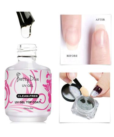 PrettyDiva No Wipe Top Coat - 0.5 Oz High Gloss Gel Top Coat for UV Led Light Cured Gel Nail Polish - Clear - Buy Online on SooperMarket.com