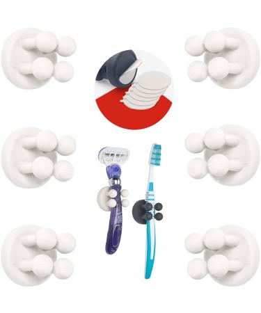 Tecbull Funny Hooks toothbrush holder razor holder shower razor bracket without drilling toothbrush bracket Self -adhesive clamp holder for toothbrushes (6x white+6x replacement adhesive pad) 6x white