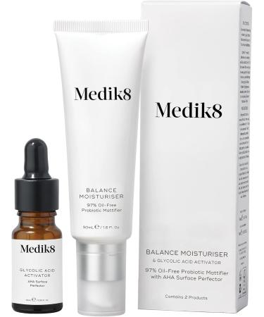 Medik8 Balance Moisturiser & Glycolic Acid Activator - 97% Oil-Free Probiotic Mattifier with AHA Surface Perfector - 50ml & 10ml - Buy Online on SooperMarket.com