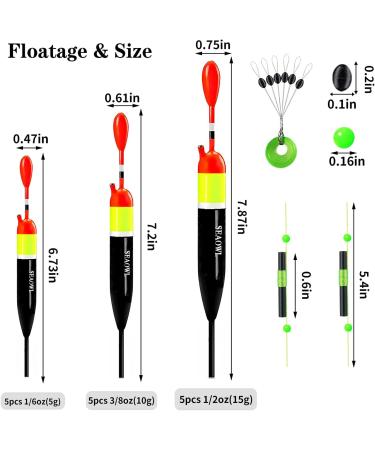 SEAOWL Fishing Slip Bobber Float Kit with Balsa Slip Corks and Bobber Stops - 10g (B.3/8oz) - 5pcs - Buy Online on SooperMarket.com
