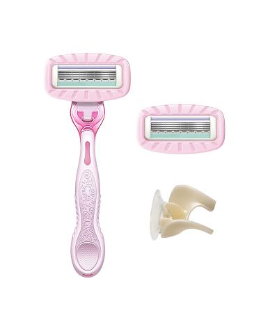 Amazon Basics Women's 4 Blade Razor Kit - Fits Amazon Basics & Venus Handles, Moisturizing Surround, Includes 1 Handle, 2 Cartridges, Shower Hanger - 2 Refills Included - Buy Online on SooperMarket.com