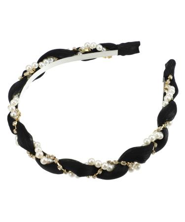 VOCOSTE Rhinestone Faux Pearl Wrap Fabric Headband Faux Faux Pearl Headband Women Hairband Black
