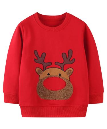 Boys Sweatshirt for Kids Dinosaur Jumper Cotton Casual Top Long Sleeve Pullover T-Shirt Toddler Girls Shirts Baby Clothes 1-8 Years 1-2 Years Christmas Elk