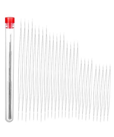 32 Pieces Collapsible Beading Needles, Assorted Size Big Eye Beads Needles Seed Beads Needles Long Straight Embroidery Needles with Needle Bottle for Jewelry Making (5 Size)
