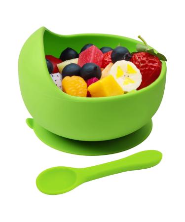 Hoseay Baby Feeding Bowls and Spoons Silicone Toddler Weaning Set with Suction Bowl BPA Free Children Tableware Eating Bowl for Baby Boys Girls Easy Clean Kids Meal Set Microwave Dishwasher Safe Green