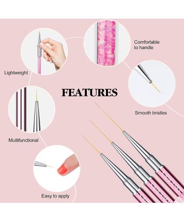 Saviland 6pcs Nail Art Liner Brushes Set with Crushed Diamond Rhinestone Handle - Nail Brush Gel Polish Painting Pen Set for Precise Nail Designs - Sizes 7/9/11/13/17/23mm | Pink - Buy Online on SooperMarket.com
