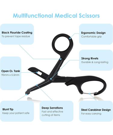 MOVOCA 7.5 Medical Scissors with Carabiner - Bandage Trauma Shears for Doctors, Nurses, EMT, EMS - Stainless Steel, Non-Stick Blades - Black - Buy Online on SooperMarket.com