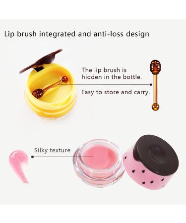 Bee Balm Honey & Strawberry Lip Balm Set | Exfoliating & Hydrating Lip Treatment with Sleeping Mask and Brush - 2PCS (Yellow+Pink) - Buy Online on SooperMarket.com