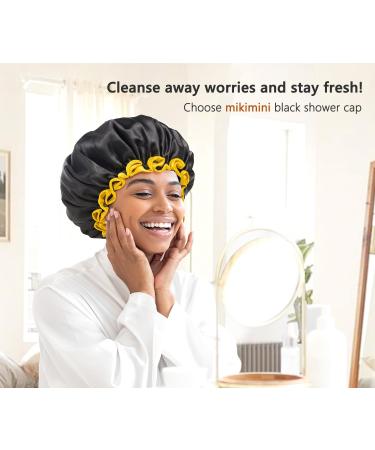 mikimini Black Shower Cap for Women Men & Girls - Reusable Waterproof Bathing Hat - Stretchy, Non-fading - Medium Size - Pack of 1 (Black+Yellow) - Buy Online on SooperMarket.com