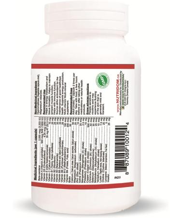 Nutridom Daily Multivitamin for Men with Vitamin A D3 E C B Biotin Calcium Magnesium Zinc Iodine Copper Chromium Selenium Molybdenum Vanadium Lutein Choline Lycopene Inositol Beta-carotene (60 Capsules) - Buy Online on SooperMarket.com