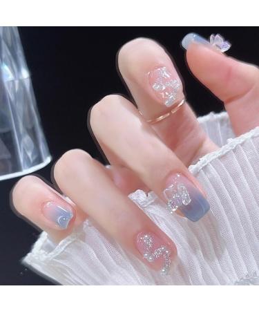 Wearing short and medium-sized nail enhancement with white milk blue butterfly nail patches detachable fake nail patches 1 count (Pack of 1) - Buy Online on SooperMarket.com