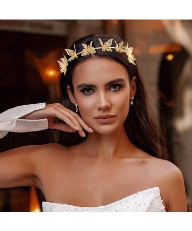 CAKURE Butterfly Headband Gold Crown Tiara Goddess Headpiece Metal Butterflies Hairband Head Hoop Party Birthday Prom Hair Accessories (Gold)