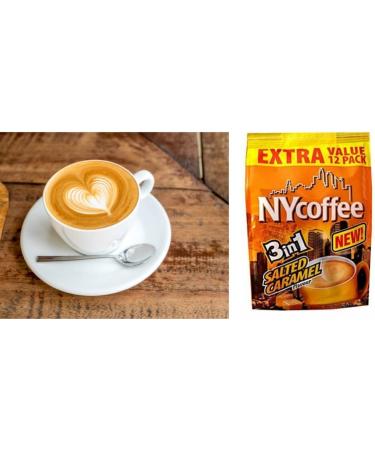 NYCoffee 3 in 1 Instant Coffee sachets|3 Flavours - Salted Caramel Vanilla & Irish Flavours Bundled with Temas Store Coffee Stirrers & Coffee Sleeves & Reusable Plastic Coffee Cup|36 Coffee Sachets - Buy Online on SooperMarket.com