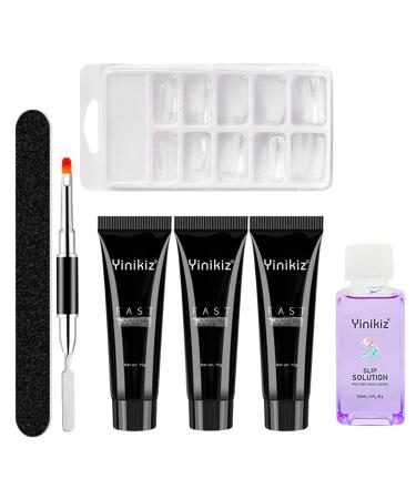 Yueci nail extension starter set 3 colors nail extension gel- with slip solution + nail clip + double-sided nail pencil long for beginners & salon professionals thickening and advanced gel unit size # 07