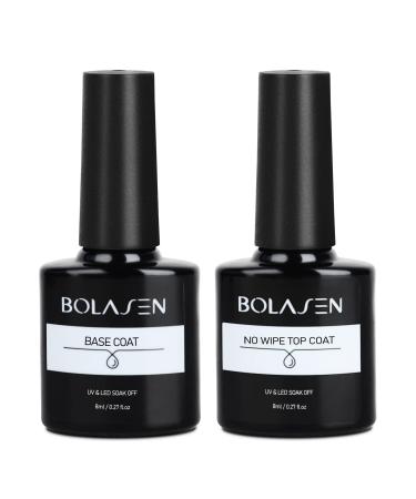 BOLASEN Gel Base and Top Coat(2x8ML) No Wipe Gel Top Coat and Nail Base Coat Long Lasting Base and Top Coat for Nail Art Glossy Shine Gel Nail Top Coat Soak Off Top and Base Coat Easy DIY 16 ml (Pack of 1)