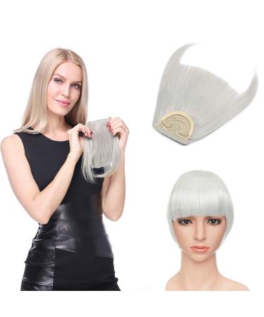 One Piece Bangs Clip in Front Fringe Clip on Hair Bang Extensions Synthetic Hairpieces with Temples #Silver Grey