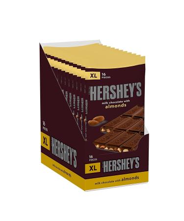 HERSHEY'S Milk Chocolate with Almonds XL Candy, Bulk Individually Wrapped, 4.25 oz Bars (12 Count, 16 Pieces) Chocolate 4.25 Ounce (Pack of 12)