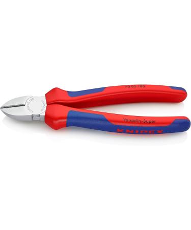 Knipex Diagonal Cutter chrome-plated with multi-component grips 180 mm (self-service card/blister) 70 05 180 SB Multi-component Grips Blue/Red 180 mm chrome-plated on self-service card