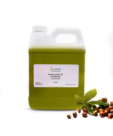 Hemp Seed Oil Cold Pressed Unrefined | 100% Natural Available in Bulk | Carrier for Essential Oils  Face  Skin  Hair Moisturizer  Soap Making | 32 oz 32 Fl Oz (Pack of 1)