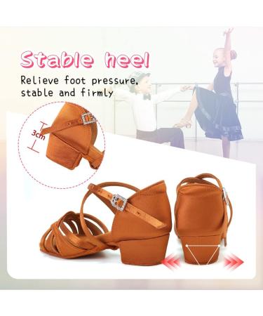HIPPOSEUS Girls Latin Dance Shoes Low Heel Satin Ballroom Salsa Dance Practice Performance Dancing Shoes - Model 3038 (Brown, Size 4 Big Kid) - Buy Online on SooperMarket.com
