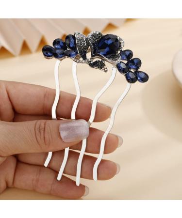 Missgrace Blue Crystal Rhinestone Flower Hair Comb for Bride - Wedding Prom Hair Accessory - Buy Online on SooperMarket.com