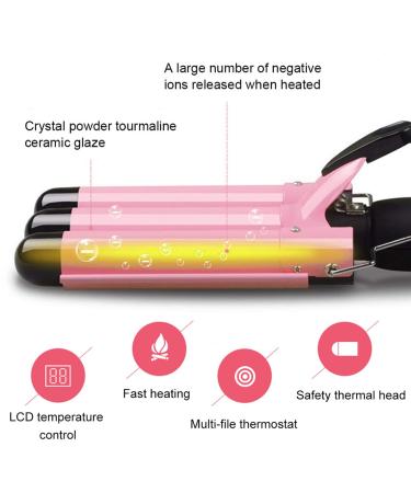 3 Barrel Curling Iron with LCD Temperature Display - 1 Inch Ceramic Hair Crimper for Deep Waves and All Styles - Buy Online on SooperMarket.com