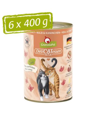 Granatapet Delicatessen Kalb & Rabbits wet food for cats cat food for gourmets food without grain & without sugar additives 6 x 400 g calf & rabbits 400 g (6 Pack)