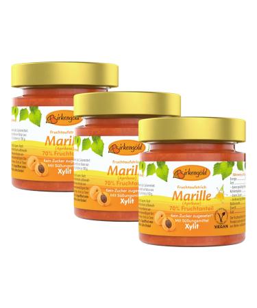Birch gold apricots Jam 3 x 200 g |Apricotes fruit spread without added sugar |sweetened with European xylitol70 % fruit content |With organic fruits |Vegan Marille 600 g (3 pack)