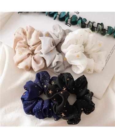 Outyua Solid Hair Scrunchies Elastic Hair Bands Ponytail Scrunchy Hair Ties Elegant Star Hair Rope Ties Hair Accessories for Women and Girls 5Pcs (Star)