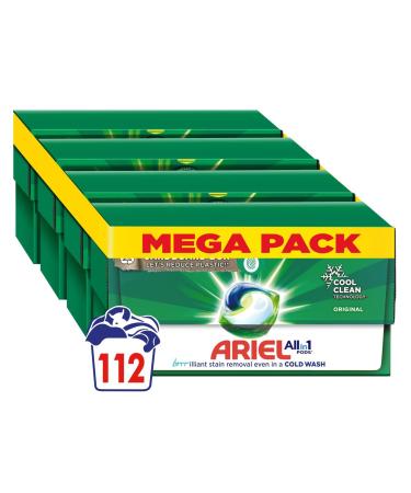 Ariel All-in-1 PODS Laundry Detergent Washing Liquid Tablets / Capsules 112 Washes (4x28) Original Brilliant Stain Removal and Freshness Even In A Cold Wash