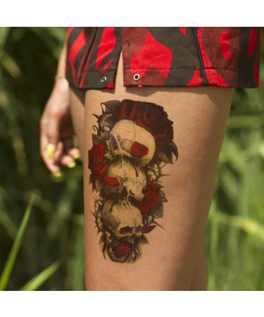 Yesallwas Skull Temporary Tattoo 6 Sheets - Waterproof Fake Tattoos for Men & Teens - Arms, Shoulders, Chest & Back - Crown, Gun, Tree, Tribal Feather, Clock - Long Lasting Stickers - Buy Online on SooperMarket.com