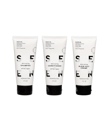SEEN Travel Trio Set - Fragrance-Free Non-Comedogenic Hair Cream Shampoo & Conditioner for Sensitive Skin - Reduces Frizz & Protects Hair - 0.67 Fl Oz (Pack of 3 - Buy Online on SooperMarket.com